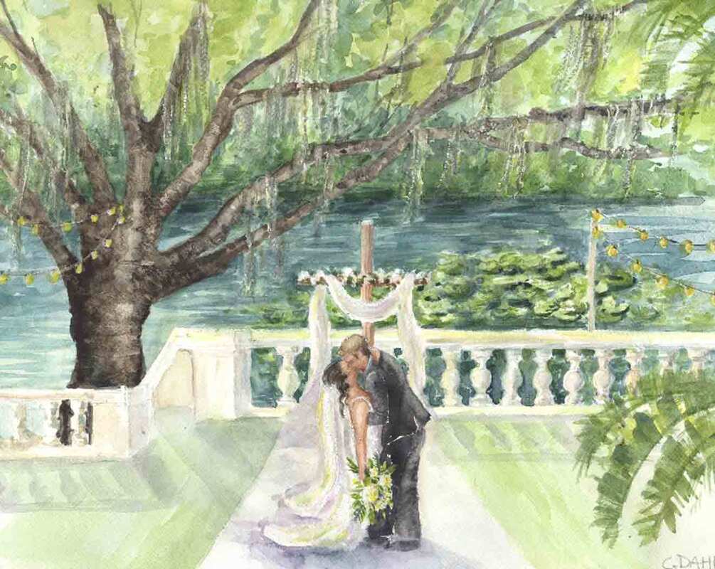 Live wedding painting at Bella Cosa, Lake Wales Wedding Florida, destination weddings